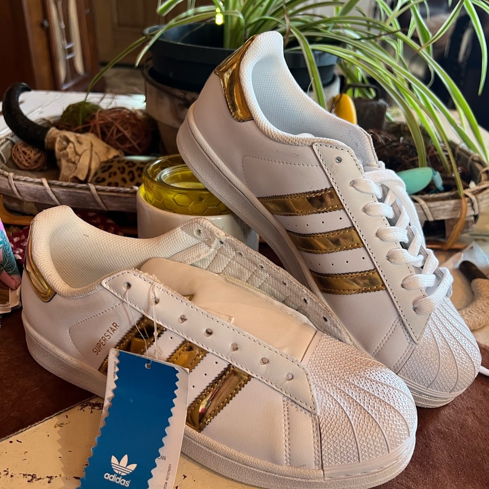 Adidas Women's Superstar White and Gold Sneakers